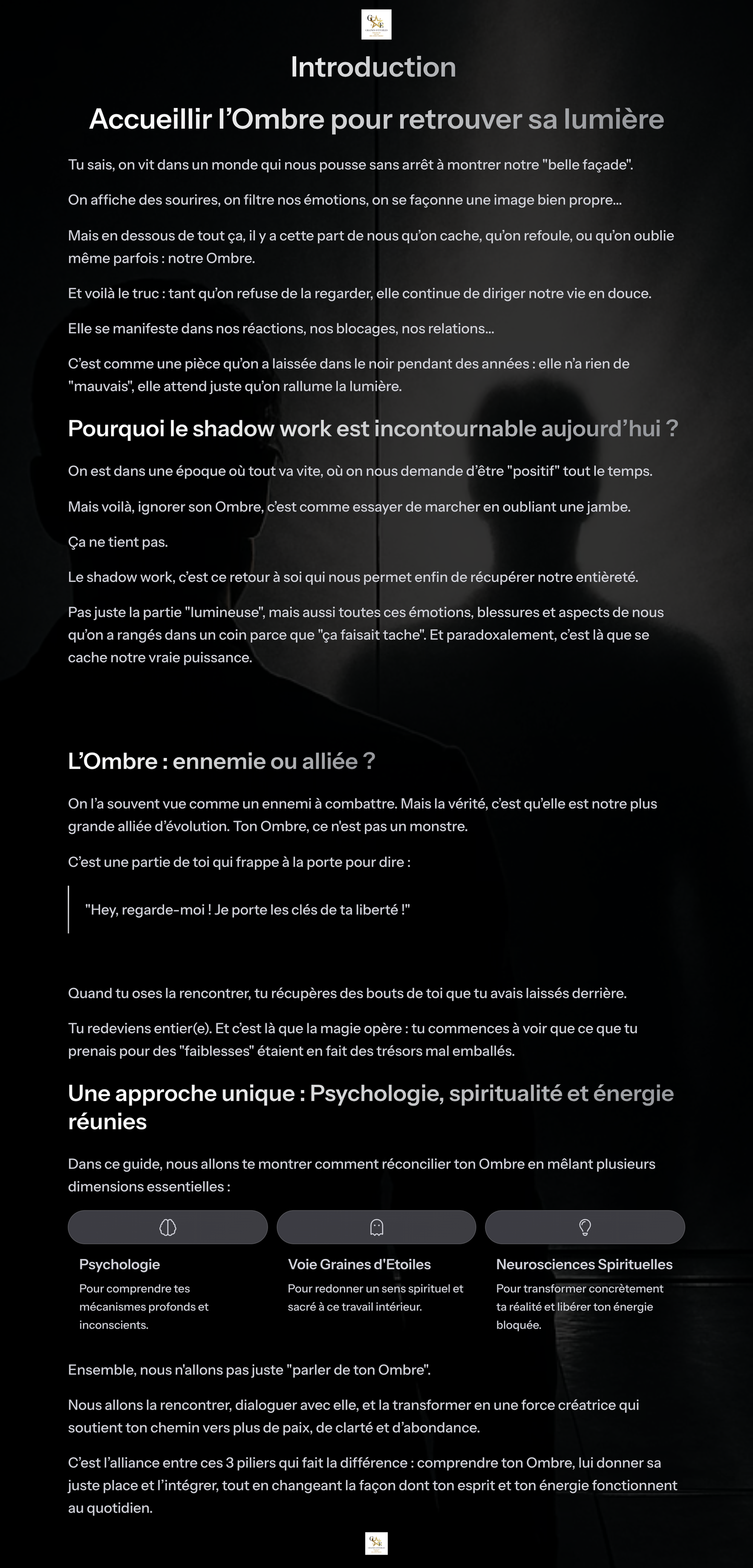 Réconcilier son Ombre : De la Blessure à la Lumière" (Un guide alliant Psychologie, Voie de Graines d'Etoiles et Neurosciences Spirituelles)